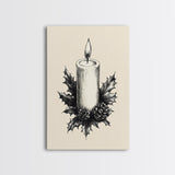 Rustic Christmas Candle Canvas Print - Framed Canvas - Minimalist Christmas Art - Boho Christmas Art - Rustic Christmas Art
