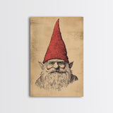 Sketch of a Gnome Canvas Print - Framed Canvas - Minimalist Christmas Art - Boho Christmas Art - Rustic Christmas Art