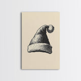 Sketch of Santa's Hat Canvas Print - Framed Canvas - Minimalist Christmas Art - Boho Christmas Art - Rustic Christmas Art
