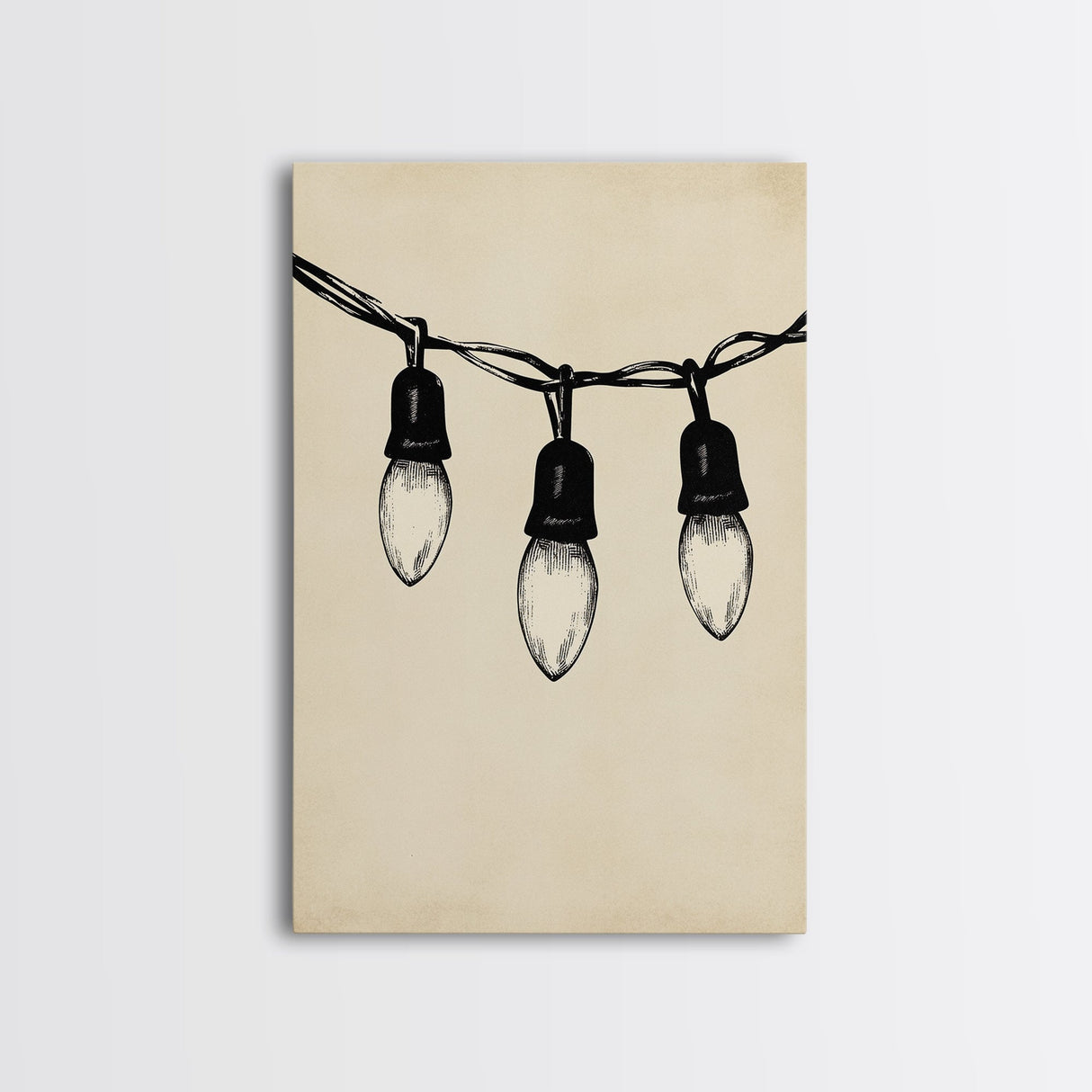 Black and White Sketch of Christmas Lights Canvas Print - Framed Canvas - Minimalist Christmas Art - Boho Christmas Art - Rustic Christmas Art