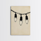 Black and White Sketch of Christmas Lights Canvas Print - Framed Canvas - Minimalist Christmas Art - Boho Christmas Art - Rustic Christmas Art