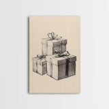 Sketch of Christmas Gifts Canvas Print - Framed Canvas - Minimalist Christmas Art - Boho Christmas Art - Rustic Christmas Art