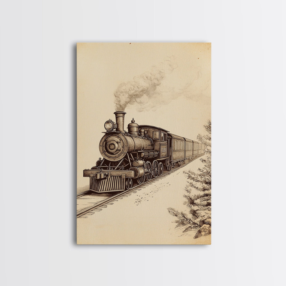 Boho Christmas Train Canvas Print - Framed Canvas - Minimalist Christmas Art - Boho Christmas Art - Rustic Christmas Art