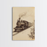 Boho Christmas Train Canvas Print - Framed Canvas - Minimalist Christmas Art - Boho Christmas Art - Rustic Christmas Art