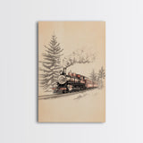 The Polar Express Train Canvas Print - Framed Canvas - Minimalist Christmas Art - Boho Christmas Art - Rustic Christmas Art