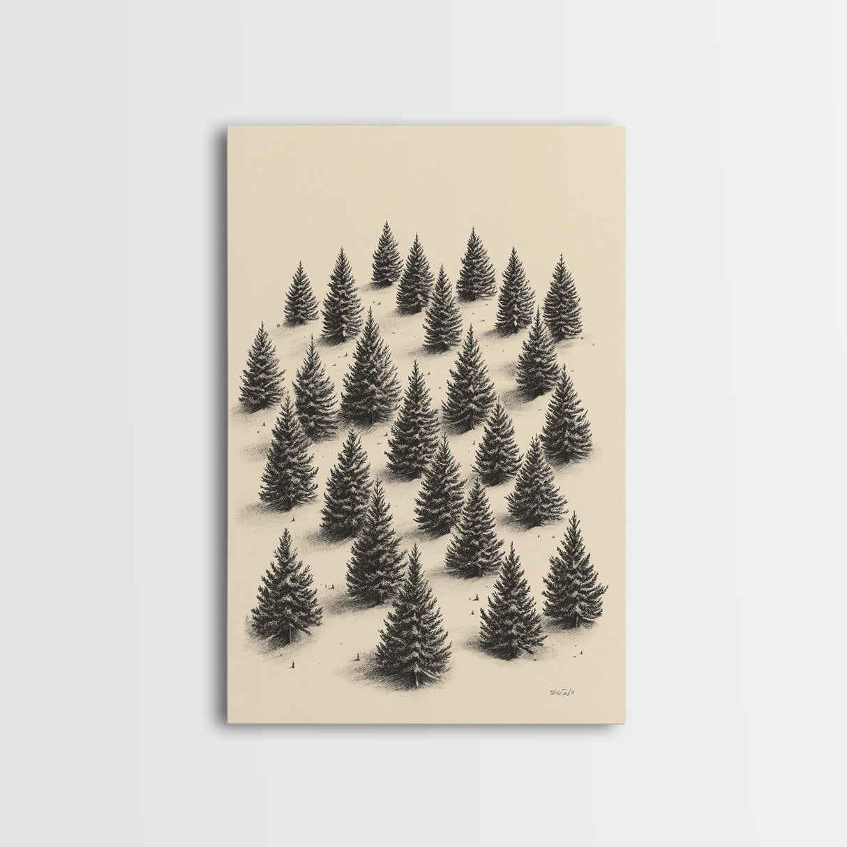 Sketch of a Christmas Tree Farm Canvas Print - Framed Canvas - Minimalist Christmas Art - Boho Christmas Art - Rustic Christmas Art