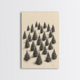 Sketch of a Christmas Tree Farm Canvas Print - Framed Canvas - Minimalist Christmas Art - Boho Christmas Art - Rustic Christmas Art
