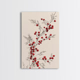 Holly Berries Canvas Print - Framed Canvas - Minimalist Christmas Art - Boho Christmas Art - Rustic Christmas Art