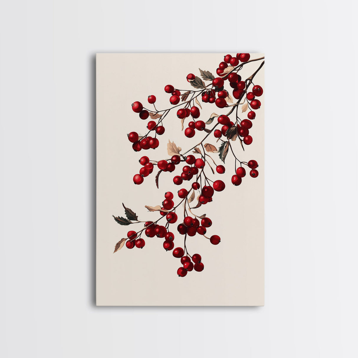 Vintage Holly Berries Canvas Print - Framed Canvas - Minimalist Christmas Art - Boho Christmas Art - Rustic Christmas Art