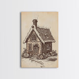 Ginger Bread House Canvas Print - Framed Canvas - Minimalist Christmas Art - Boho Christmas Art - Rustic Christmas Art