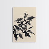 Vintage Holly Branch Canvas Print - Framed Canvas - Minimalist Christmas Art - Boho Christmas Art - Rustic Christmas Art