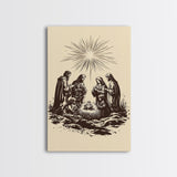 Nativity Scene Canvas Print - Framed Canvas - Minimalist Christmas Art - Boho Christmas Art - Rustic Christmas Art - Nativity Painting