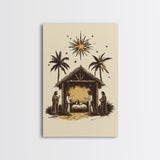Vintage Nativity Scene Canvas Print - Framed Canvas - Minimalist Christmas Art - Boho Christmas Art - Rustic Christmas Art