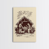 Retro Nativity Scene Canvas Print - Framed Canvas - Minimalist Christmas Art - Boho Christmas Art - Rustic Christmas Art