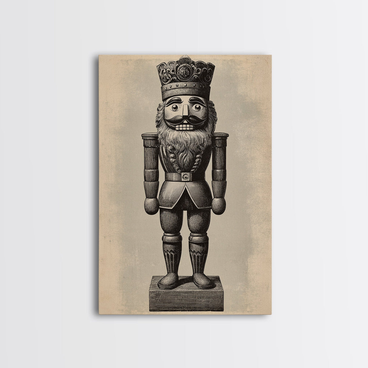 Vintage Nutcracker Canvas Print - Framed Canvas - Minimalist Christmas Art - Boho Christmas Art - Rustic Christmas Art