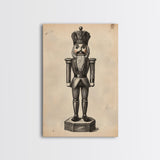 Retro Nutcracker Canvas Print - Framed Canvas - Minimalist Christmas Art - Boho Christmas Art - Rustic Christmas Art