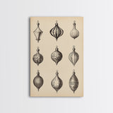 Retro Christmas Ornaments Canvas Print - Framed Canvas - Minimalist Christmas Art - Boho Christmas Art - Rustic Christmas Art