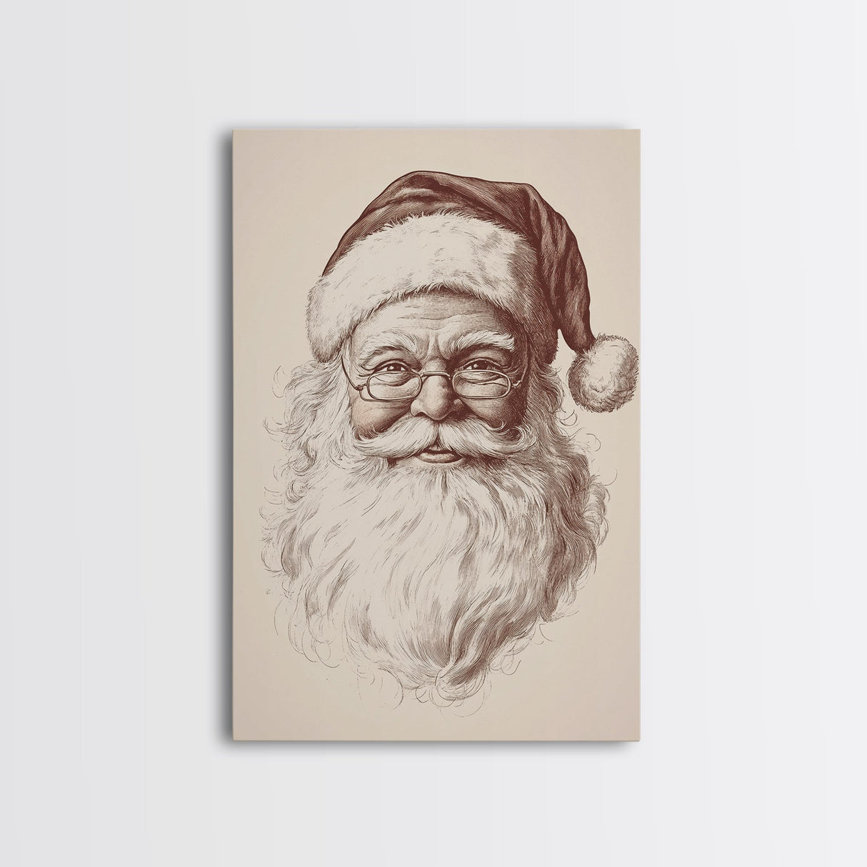 Santa Portrait Canvas Print - Framed Canvas - Minimalist Christmas Art - Boho Christmas Art - Rustic Christmas Art
