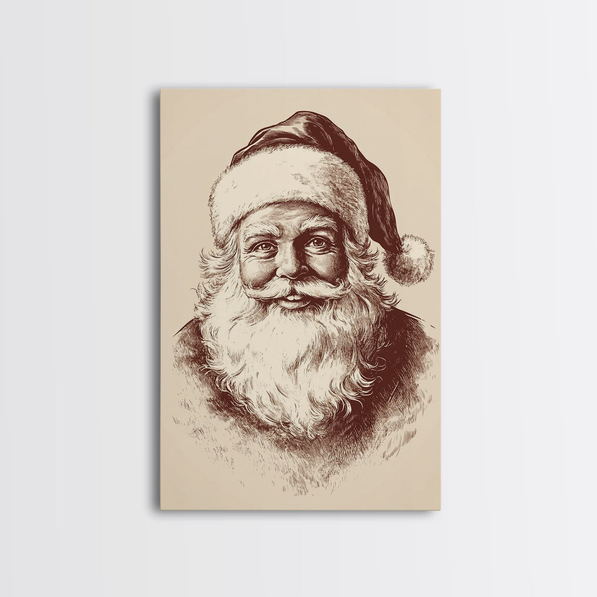 Vintage Santa Painting Canvas Print - Framed Canvas - Minimalist Christmas Art - Boho Christmas Art - Rustic Christmas Art