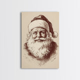 Vintage Santa Painting Canvas Print - Framed Canvas - Minimalist Christmas Art - Boho Christmas Art - Rustic Christmas Art