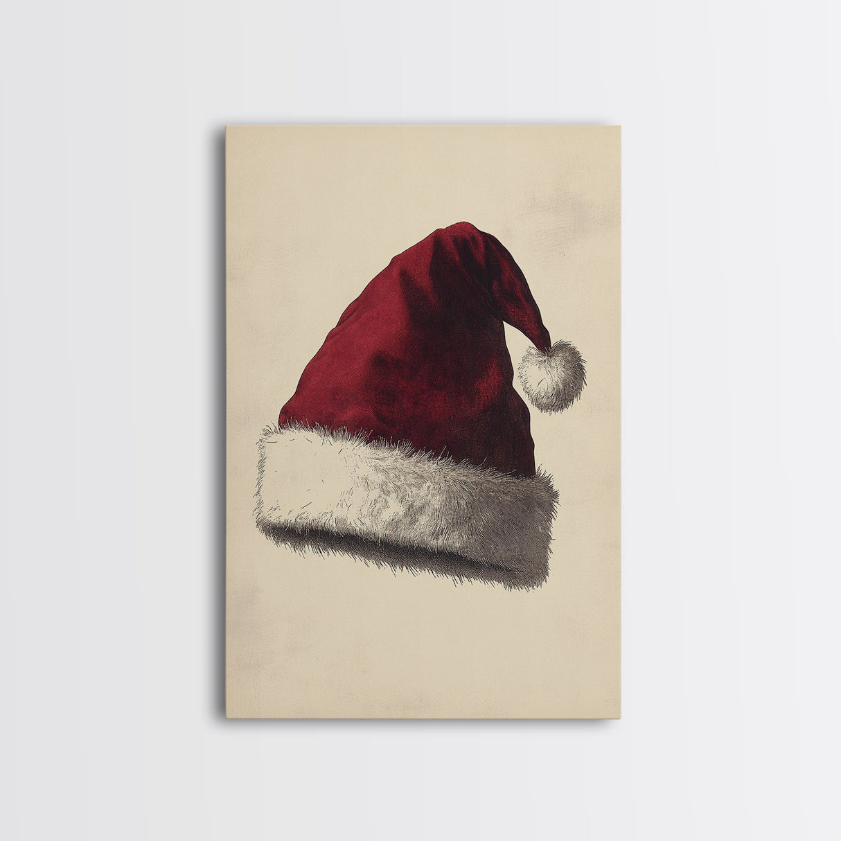 Santa's Hat Canvas Print - Framed Canvas - Minimalist Christmas Art - Boho Christmas Art - Rustic Christmas Art