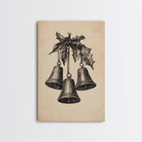 Christmas Bells Canvas Print - Framed Canvas - Minimalist Christmas Art - Boho Christmas Art - Rustic Christmas Art