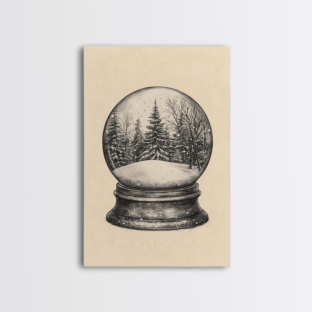 Christmas Snowglobe Canvas Print - Framed Canvas - Minimalist Christmas Art - Boho Christmas Art - Rustic Christmas Art
