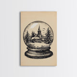 Retro Christmas Snowglobe Canvas Print - Framed Canvas - Minimalist Christmas Art - Boho Christmas Art - Rustic Christmas Art