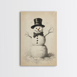 Retro Snowman Canvas Print - Framed Canvas - Minimalist Christmas Art - Boho Christmas Art - Rustic Christmas Art