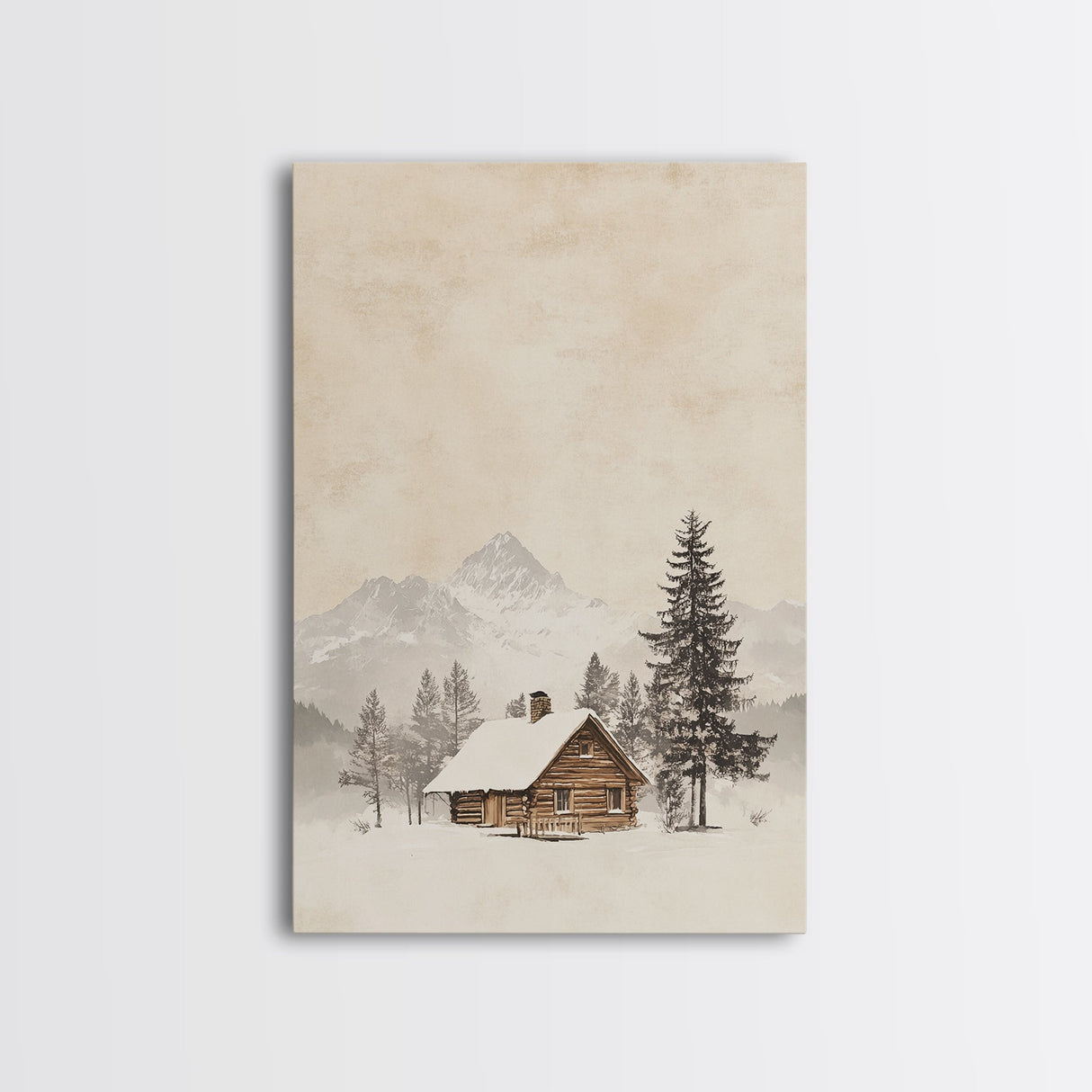 Winter Cabin Canvas Print - Framed Canvas - Minimalist Christmas Art - Boho Christmas Art - Rustic Christmas Art - Winter Decor - Cabin Decor