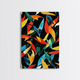 Fall Leaves Abstract Art Print, Wood Framed Art, Retro Mid-Century Modern Botanical Pattern Wall Art Print, 1950s Style Home Decor