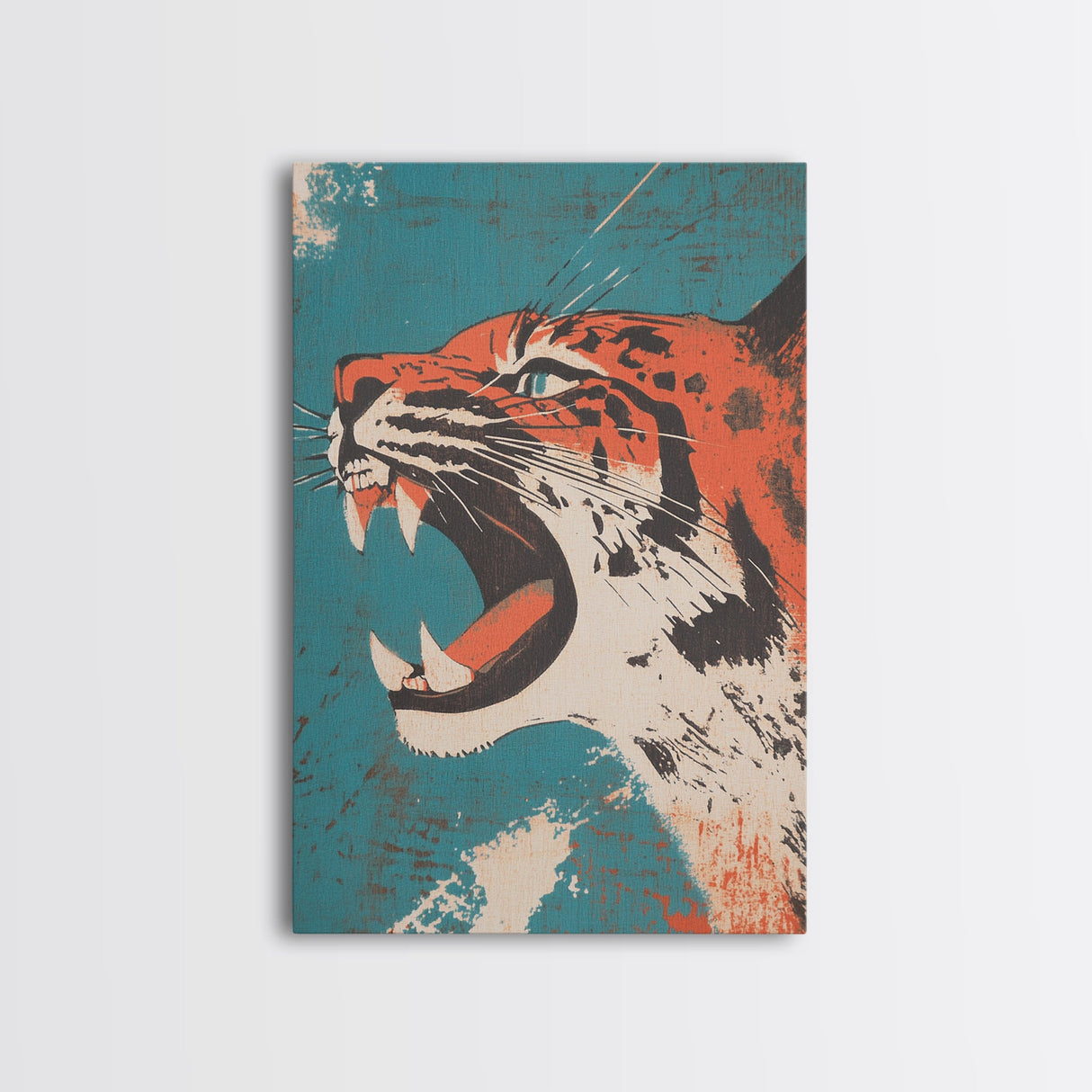 Tiger Roar Wabi Sabi Canvas Print, Wood Framed Wall Art, Japanese Style Art, Japanese Inspired Home Decor, Tiger Painting