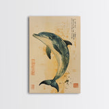 Japanese Style Dolphin Print, Nautical Decor, Framed Canvas Print, Dolphin Painting, Dolphin Art, Gift For Him, Office Art