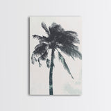 Palm Tree In The Wind, Framed Canvas Print, Wabi Sabi Watercolor Painting of a Palm Tree, Statement Piece Art