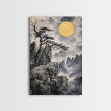 Wabi Sabi Landscape Painting Print - Japanese Style Decor - Japanese Style Art - Bonzai Tree Under a Full Moon