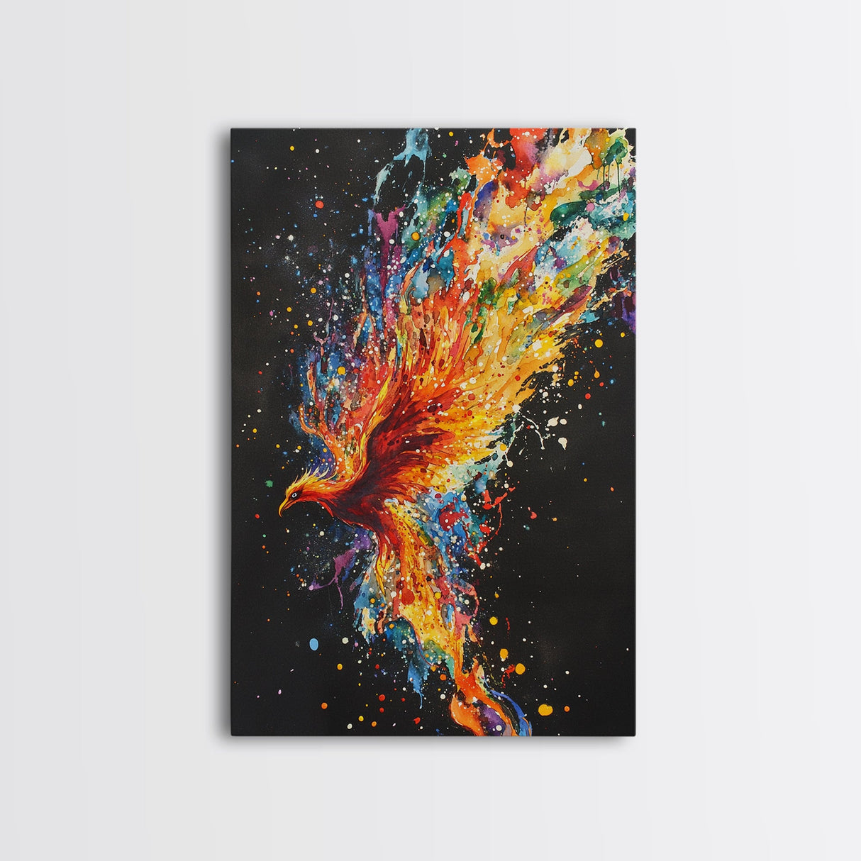 Rainbow Phoenix In Flames, Retribution, Framed Canvas Print, The Phoenix, Framed Wall Art, Original Painting Phoenix