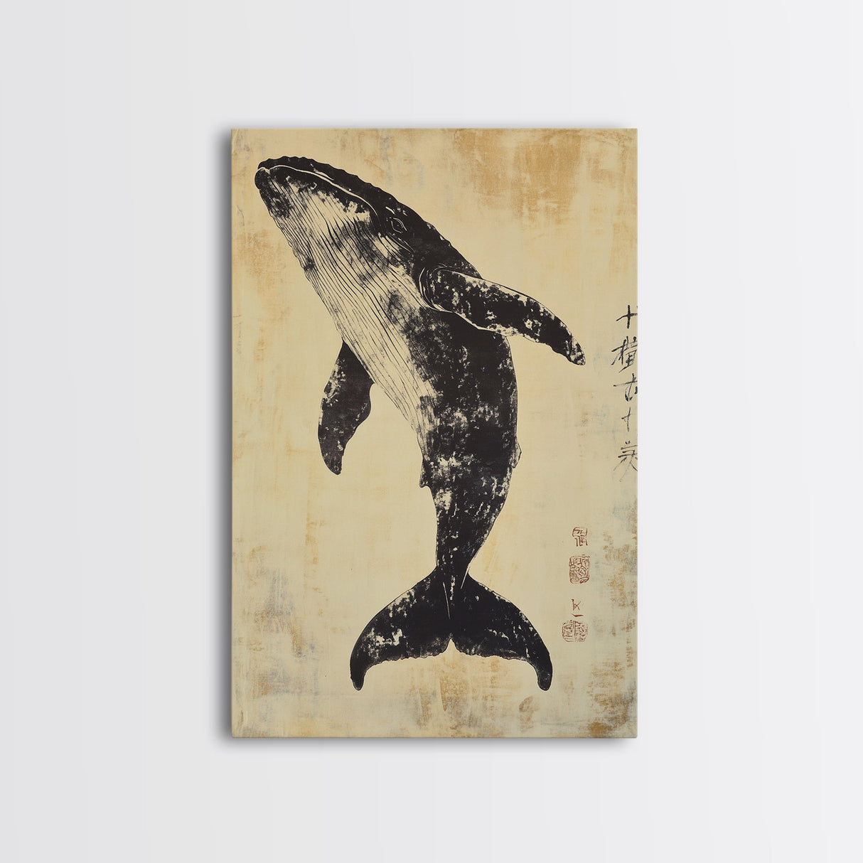 Large Minimalist Whale Wall Art Canvas Print, Animal Acrylic Style painting Framed Modern Wall Art FOr Living Room, Bedroom Decor