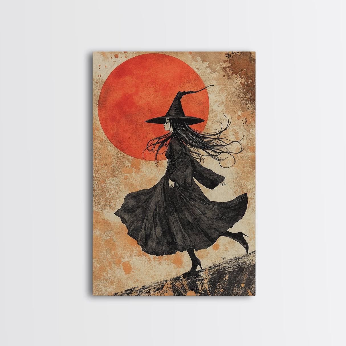 It's All Downhill From Here, Framed Canvas Print, Wabi Sabi Witch Decor, Witch Painting, Witchy Gift, Witchy Home Decor
