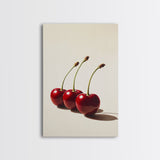 Three Cherries Framed Canvas Print, Cherry Painting, Cherry Wall Art, Ready To Hang Painting, Framed Wall Art, Photorealism, Fruit Art