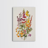 Retro Still Life Of Wild Flowers, Framed Canvas Print, Windflower Painting, Floral Print, Botanical Wall Art, Garden Decor, Wabi Sabi Wall Art