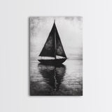 Charcoal Sketch of a Sailboat, Framed Canvas Print, Sailboat Painting, Minimalist Home Decor, Nautical Decor, Black and White Sailboat Art