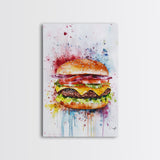 Hamburger Oil Painting Canvas Print Kitchen Wall Art Food Decor, Dining Room Burger Wall Decor, Restaurant Decor, Food Review Kitchen Art