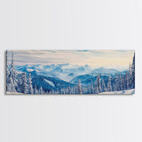Winter Forest Landscape Painting Print, Horizontal Wall Art, Pine Tree Forest Covered in Snow, Mountain Painting, Mountain Landscape Art