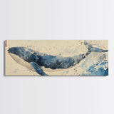 Japanese Style Wabi Sabi Painting Canvas Print of a Whale | Nautical Decor | Animal Print | Ocean Art | Whale Wall Art | Whale Decor