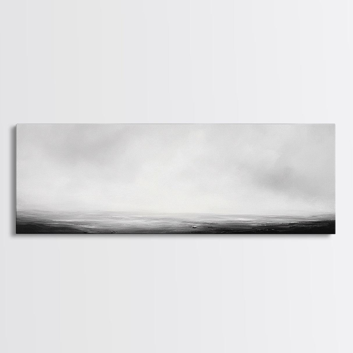 The Sea is Calm Panoramic Canvas Print, Seascape Painting, Black and White Nautical Art, Moody Decor, Muted Art, Subdued Art