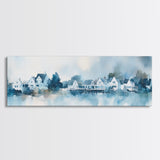 Horizontal Painting Print of Nantucket, Framed Canvas, Nautical Decor, Seascape landscape painting, Panoramic Nantucket Wall Art