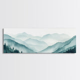 Indigo and Emerald Green Blue Ridge Mountains, Framed Canvas Print, Panoramic Home Decor, Horizontal Art, Mountain Landscape Painting