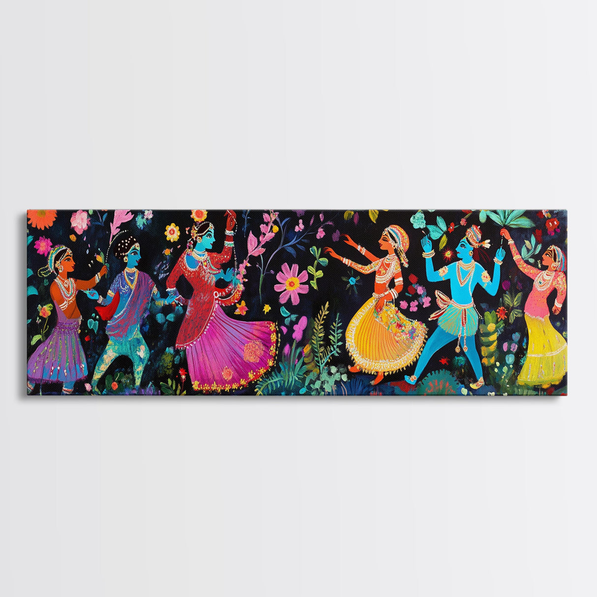 Kerala Style Art Canvas Print, Kerala Mural Painting Print, Panoramic Horizonal Wide Wall Art, Kerala Painting Mural