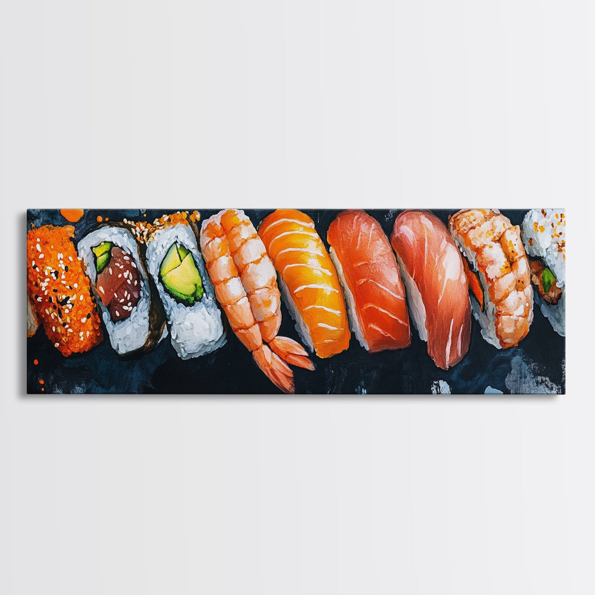 Wabi Sabi Sushing Painting Print, Panoramic Wall Art, Kitchen Decor, Restaurant Wall Art, Restaurant Decor, Sushi Art, Food Painting