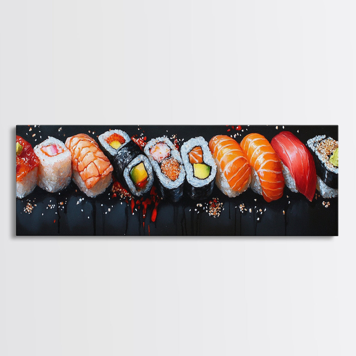 Retro Sushi Painting Print, Canvas Art, Kitchen Decor, Dining Room Decor, Eclectic Home Decor, Food Lover Gift, Japanese Style Decor